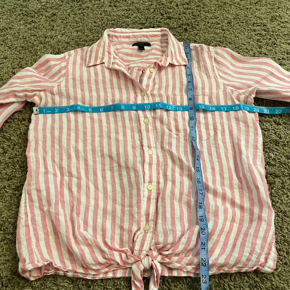 J. Crew Factory Pink and White Striped Tie-Front Button-Up Shirt - Picture 4 of 6